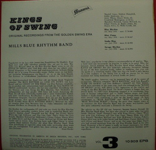 The Mills Blue Rhythm Band : Kings Of Swing Vol. 3 (7", EP)