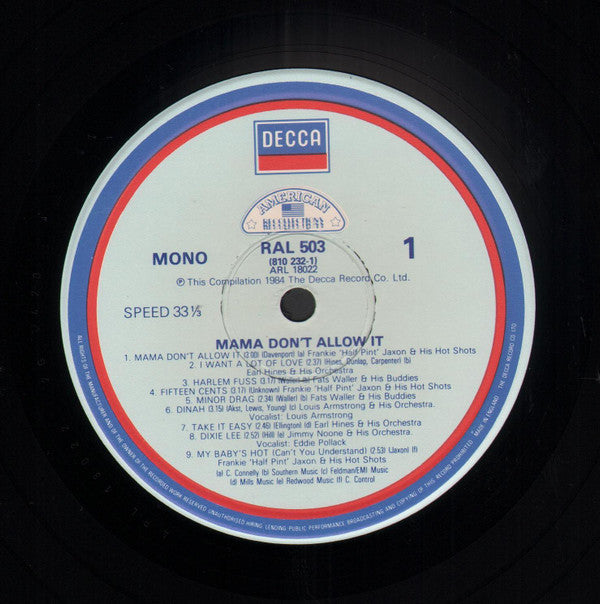 Various Featuring Louis Armstrong ▪ Fats Waller ▪ Earl Hines : Mama Don't Allow It (LP, Comp, Mono)