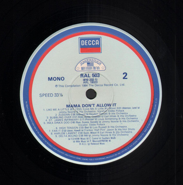 Various Featuring Louis Armstrong ▪ Fats Waller ▪ Earl Hines : Mama Don't Allow It (LP, Comp, Mono)