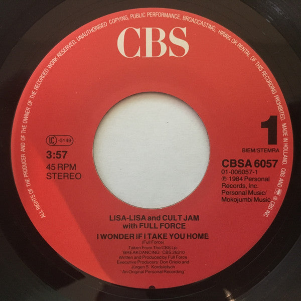Lisa Lisa & Cult Jam With Full Force : I Wonder If I Take You Home (7", Single, Red)