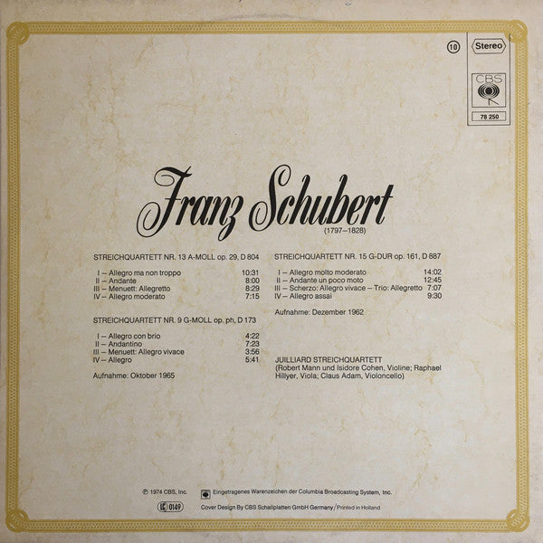 Juilliard String Quartet, Franz Schubert : Streichquartette Nr. 9 G-moll Op. Posth. D 173 / Nr. 13 A-moll Op. 29, D 804 / Nr. 15 G-dur Op. 161 D 887 (2xLP, Gat)