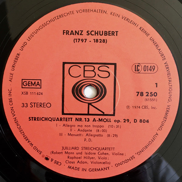 Juilliard String Quartet, Franz Schubert : Streichquartette Nr. 9 G-moll Op. Posth. D 173 / Nr. 13 A-moll Op. 29, D 804 / Nr. 15 G-dur Op. 161 D 887 (2xLP, Gat)