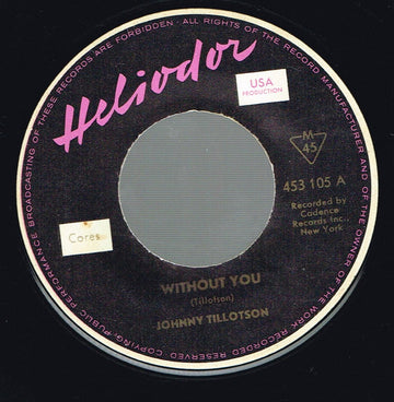 Johnny Tillotson : Without You / Cutie Pie (7", Single)