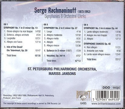 Sergei Vasilyevich Rachmaninoff, St. Petersburg Philharmonic Orchestra, Mariss Jansons : Symphonies Complete (3xCD)