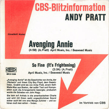 Andy Pratt : Avenging Annie (7", Single, Promo)