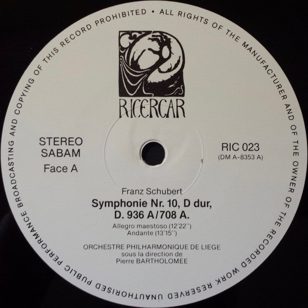 Franz Schubert - Orchestre Philharmonique De Liège, Pierre Bartholomée : Symphonie Nr. 10 D Dur (LP, DMM)