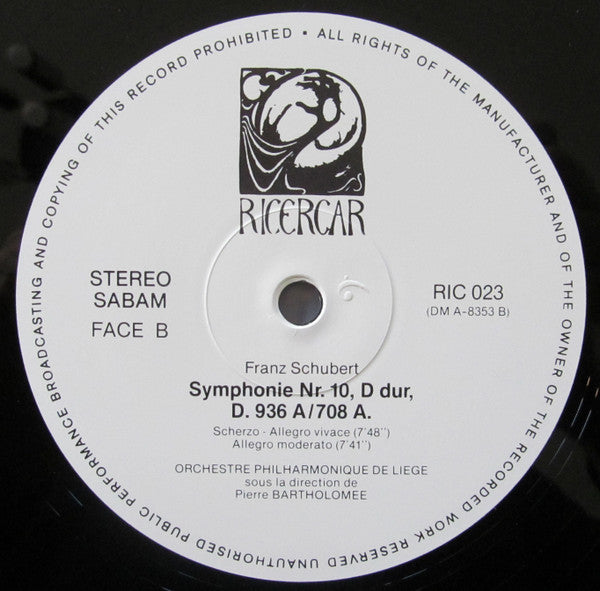 Franz Schubert - Orchestre Philharmonique De Liège, Pierre Bartholomée : Symphonie Nr. 10 D Dur (LP, DMM)