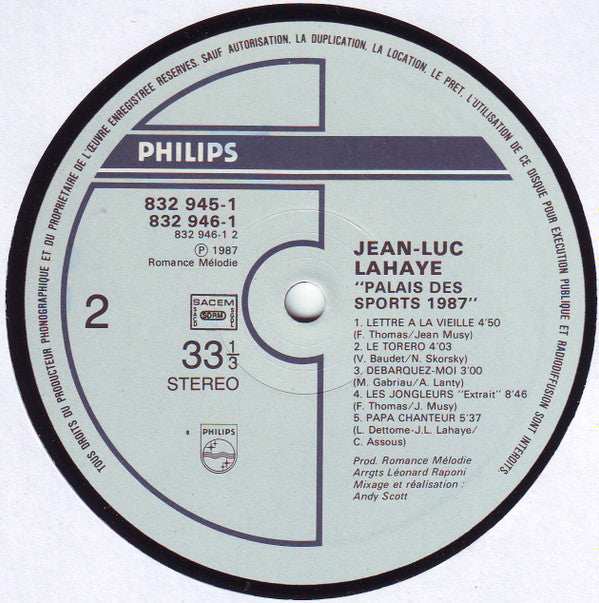 Jean-Luc Lahaye : Live Palais Des Sports 1987 (2xLP, Album, Gat)
