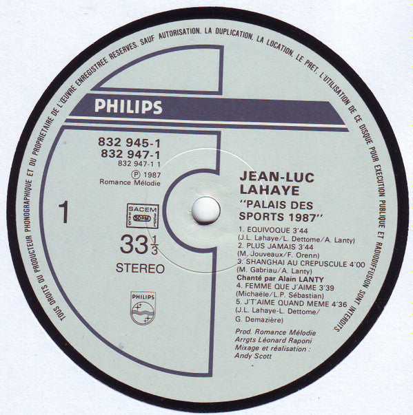 Jean-Luc Lahaye : Live Palais Des Sports 1987 (2xLP, Album, Gat)