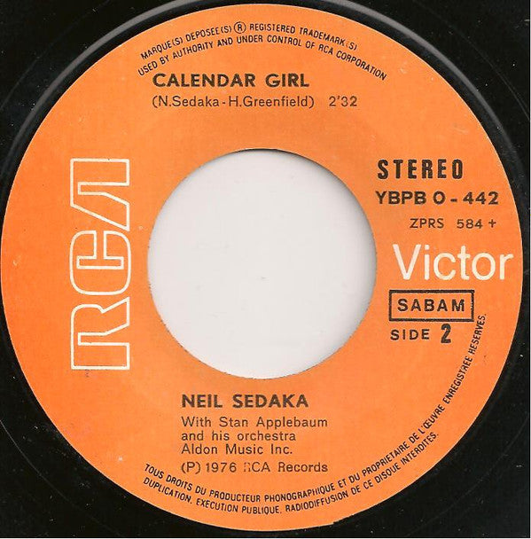 Neil Sedaka : Oh! Carol / Calendar Girl (7", Single)