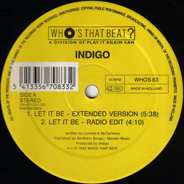 Indigo (18) : Let It Be (12", Ltd)