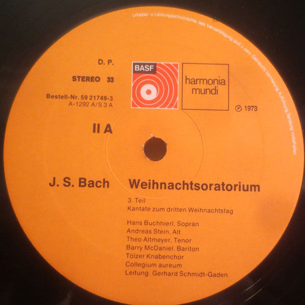 Johann Sebastian Bach, Tölzer Knabenchor, Collegium Aureum, Gerhard Schmidt-Gaden : Weihnachtsoratorium (3xLP, Album)