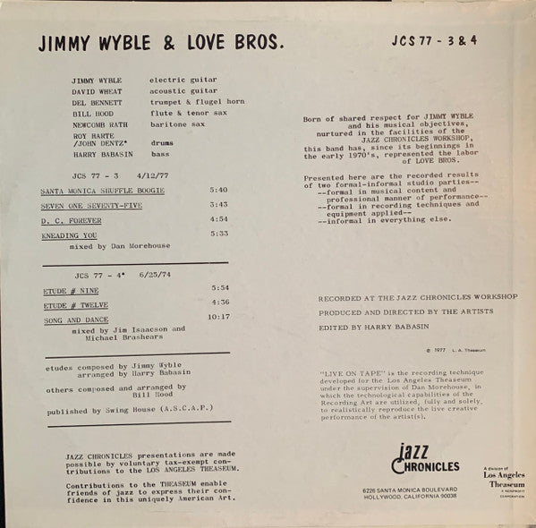 Jimmy Wyble and LOVE BROS.* : June 25, 1974 : Live On Tape (LP)