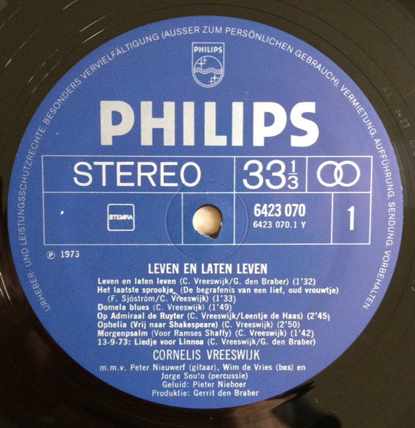 Cornelis Vreeswijk : Leven En Laten Leven (LP, Album, Gat)
