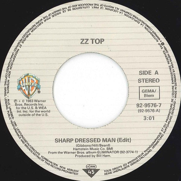 ZZ Top : Sharp Dressed Man (7", Single)