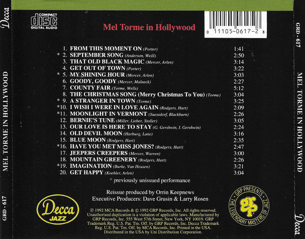 Mel Tormé : Mel Torme In Hollywood (CD, Album, RM)
