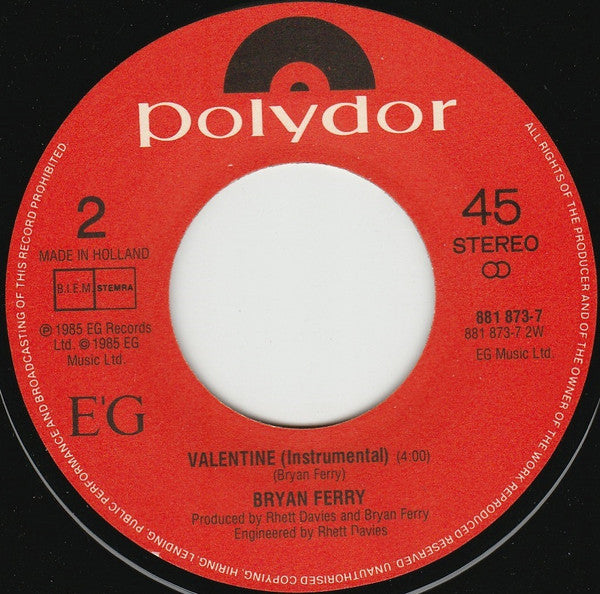 Bryan Ferry : Slave To Love (7", Single)