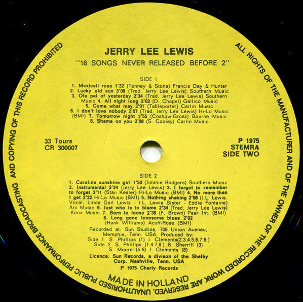 Jerry Lee Lewis : 16 Songs Never Released Before 2 (LP, Comp, Mono)