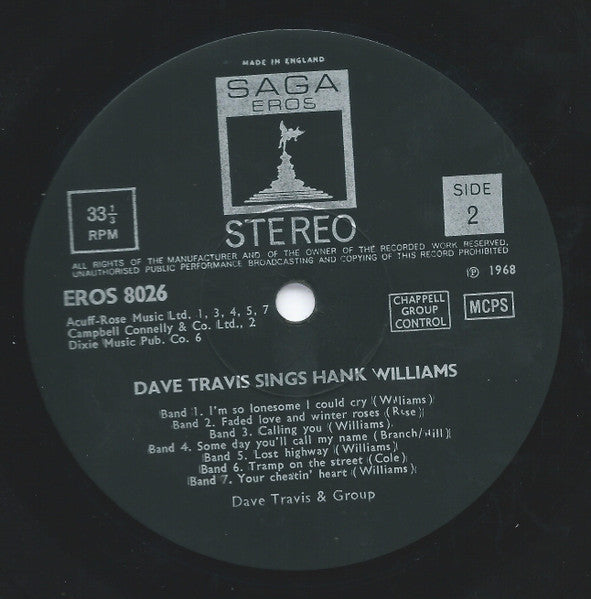 Dave Travis (2) : Dave Travis Sings Hank Williams (LP, Album)