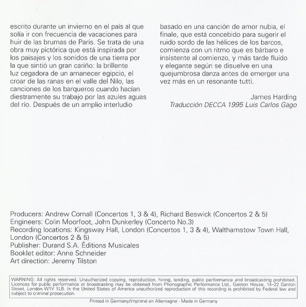 Camille Saint-Saëns, Pascal Rogé, Charles Dutoit : Piano Concertos 1-5 (2xCD, RE)
