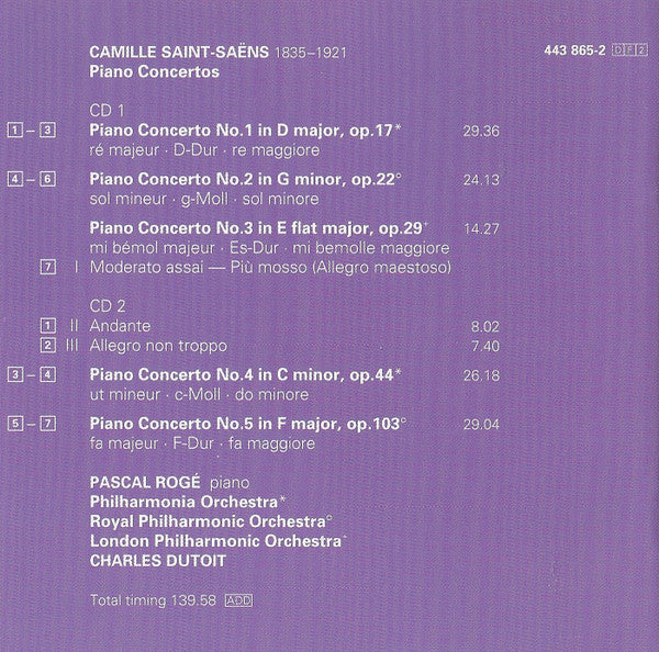 Camille Saint-Saëns, Pascal Rogé, Charles Dutoit : Piano Concertos 1-5 (2xCD, RE)