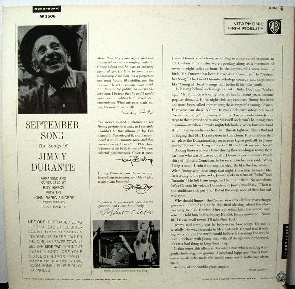 Jimmy Durante : September Song (LP, Album, Mono)