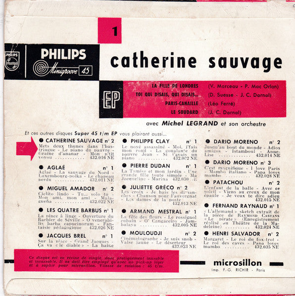 Catherine Sauvage : 1 - La Fille De Londres (7", EP, RE)