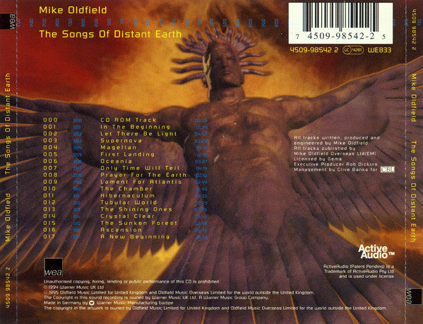 Mike Oldfield : The Songs Of Distant Earth (CD, Album, Enh, RP)