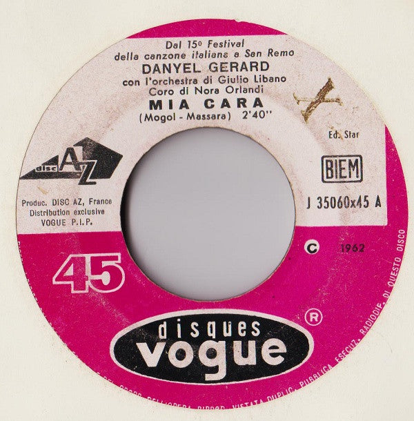 Danyel Gérard : Mia Cara  (7")