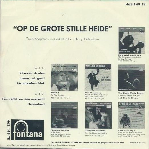 Truus Koopmans : Op De Grote Stille Heide (7", EP)
