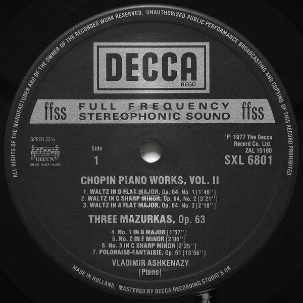 Frédéric Chopin, Vladimir Ashkenazy : Complete Piano Works, Vol.2 (LP, RP)