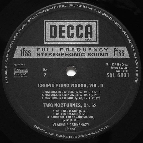 Frédéric Chopin, Vladimir Ashkenazy : Complete Piano Works, Vol.2 (LP, RP)