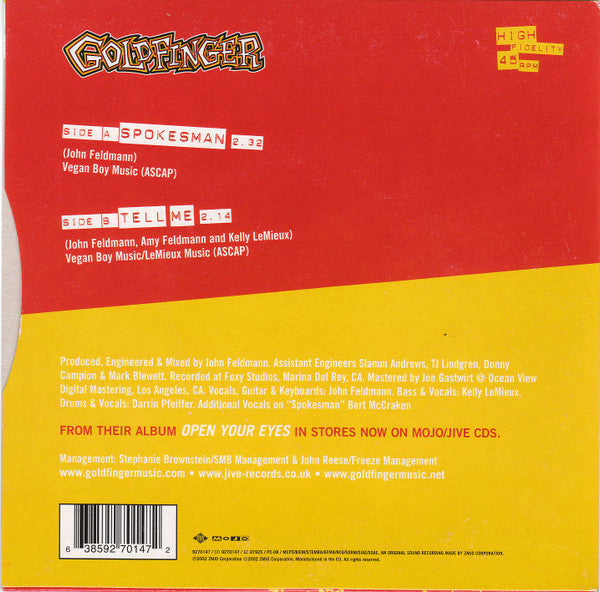 Goldfinger (7) : Spokesman (7", Single, Cle)