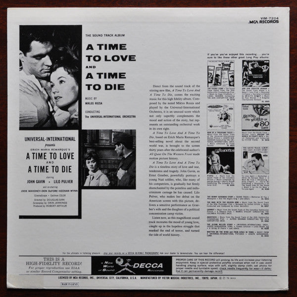 Miklós Rózsa : A Time To Love And A Time To Die (LP, Album, Mono, RE)