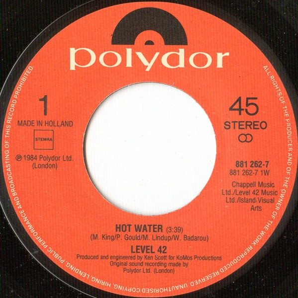 Level 42 : Hot Water (7", Single)