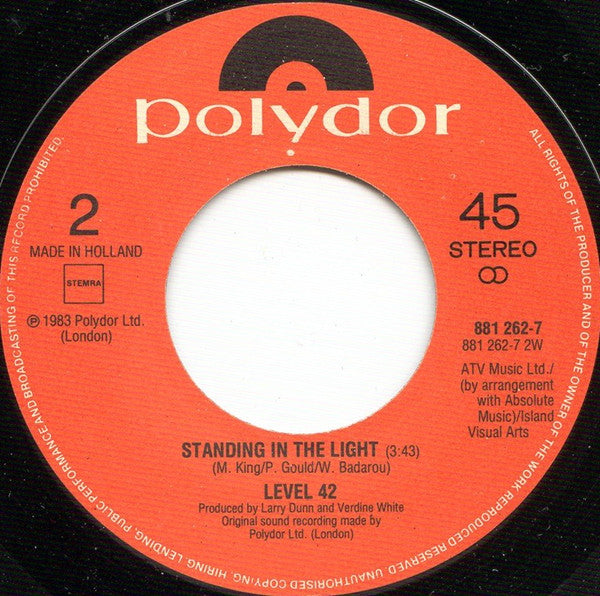 Level 42 : Hot Water (7", Single)