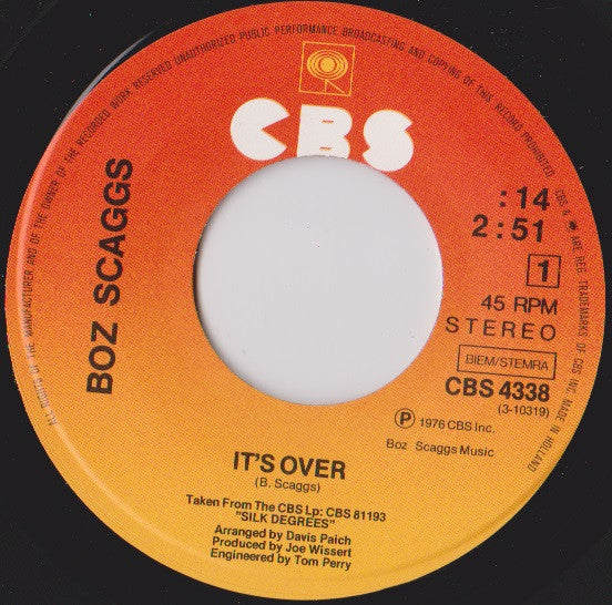 Boz Scaggs : It's Over / Harbor Lights (7", Single)