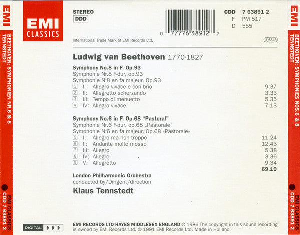 Ludwig van Beethoven, London Philharmonic Orchestra, Klaus Tennstedt : Symphonien 6 "Pastorale" & 8 (CD, Album)