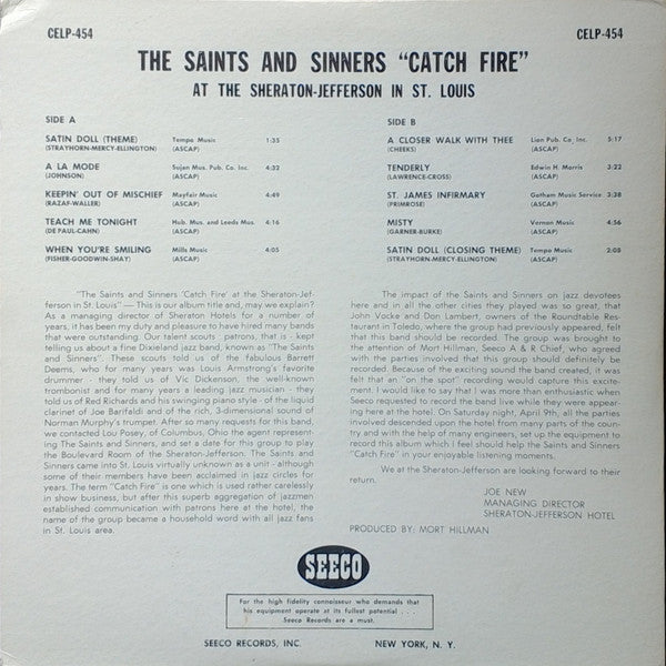 The Saints and Sinners All Star Jazz Band : Catch Fire at the Sheraton-Jefferson in St. Louis (LP, Album)