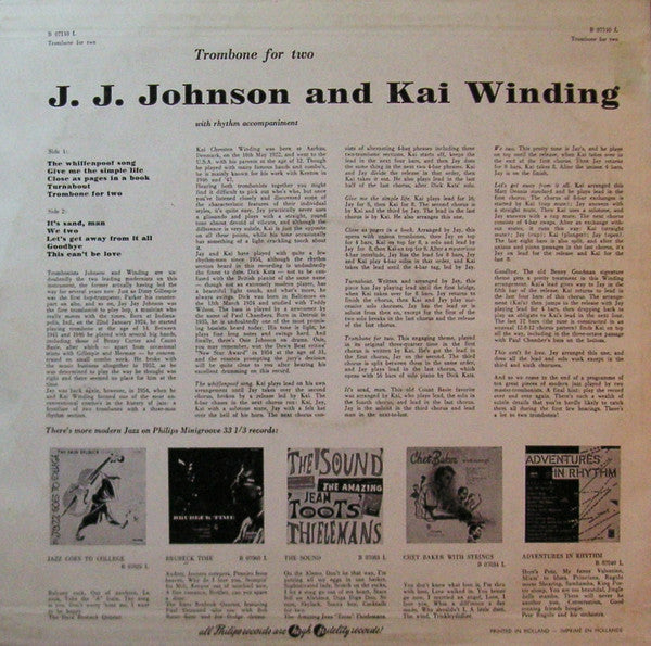 J.J. Johnson And Kai Winding : Trombone For Two (LP, Album, Mono)