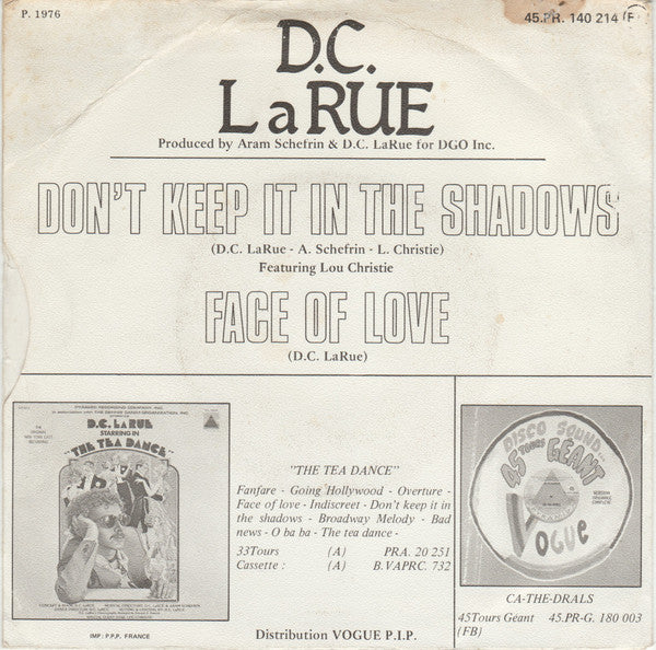 D.C. LaRue : Don't Keep It In The Shadows / Face Of Love (7", Single)