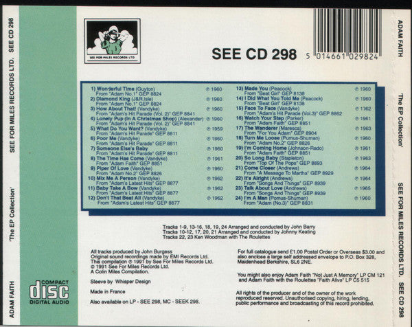 Adam Faith : The EP Collection (CD, Comp, RM)