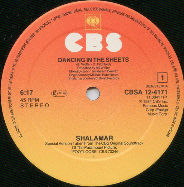 Shalamar : Dancing In The Sheets (12", Maxi)