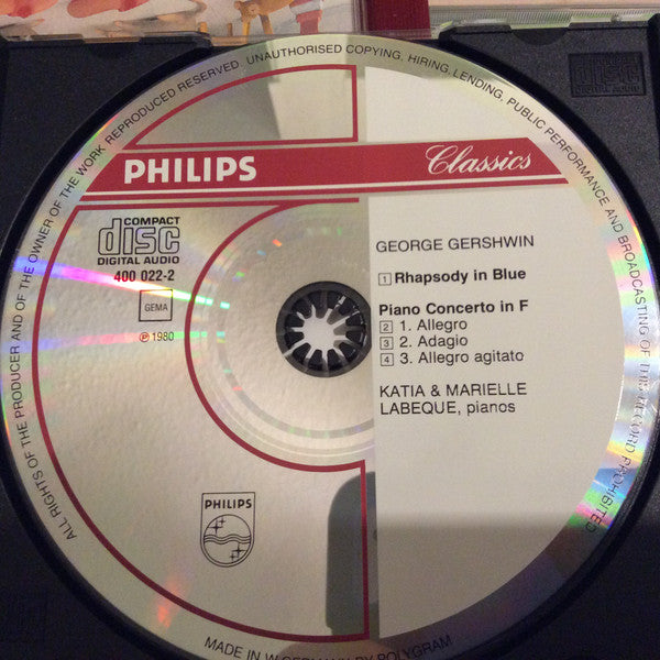 Gershwin* - Katia & Marielle Labeque* : Rhapsody In Blue • Piano Concerto In F (Versions For Two Pianos) (CD, Album, RM)