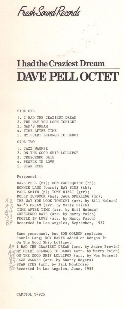 Dave Pell Octet : I Had The Craziest Dream (LP, Album, RE)