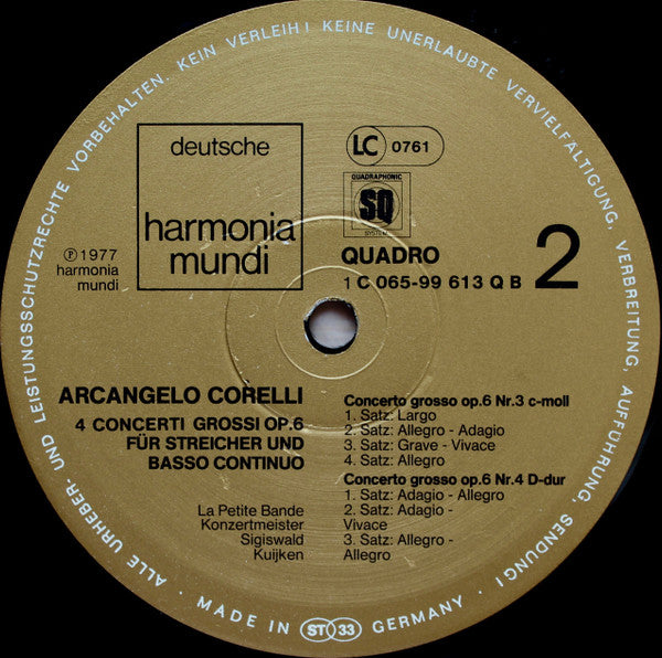 Arcangelo Corelli - La Petite Bande ∙ Sigiswald Kuijken : Concerti Grossi Opus 6, 1-4 (LP, Quad)
