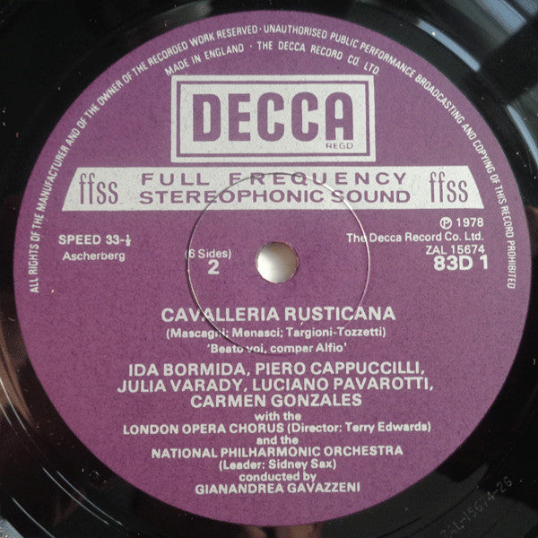 Mascagni*, Leoncavallo* - Luciano Pavarotti, Mirella Freni, Julia Varady*, Ingvar Wixell, Piero Cappuccilli, Giuseppe Patané*, Gianandrea Gavazzeni : Cavalleria Rusticana / Pagliacci (3xLP + Box)