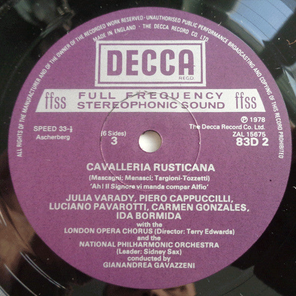 Mascagni*, Leoncavallo* - Luciano Pavarotti, Mirella Freni, Julia Varady*, Ingvar Wixell, Piero Cappuccilli, Giuseppe Patané*, Gianandrea Gavazzeni : Cavalleria Rusticana / Pagliacci (3xLP + Box)