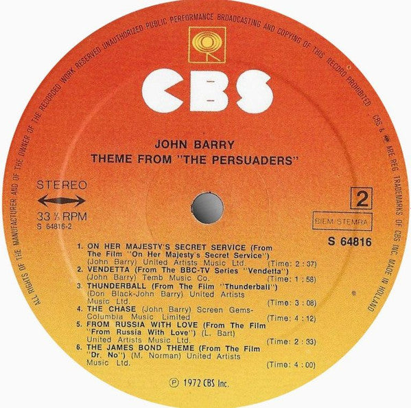 John Barry : Theme From The Persuaders! (LP, Album, Comp, RE)