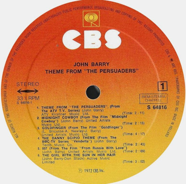 John Barry : Theme From The Persuaders! (LP, Album, Comp, RE)
